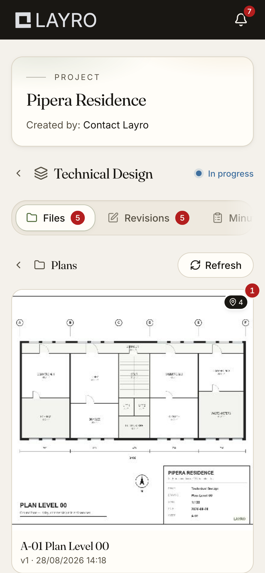 The Layro client portal on a phone