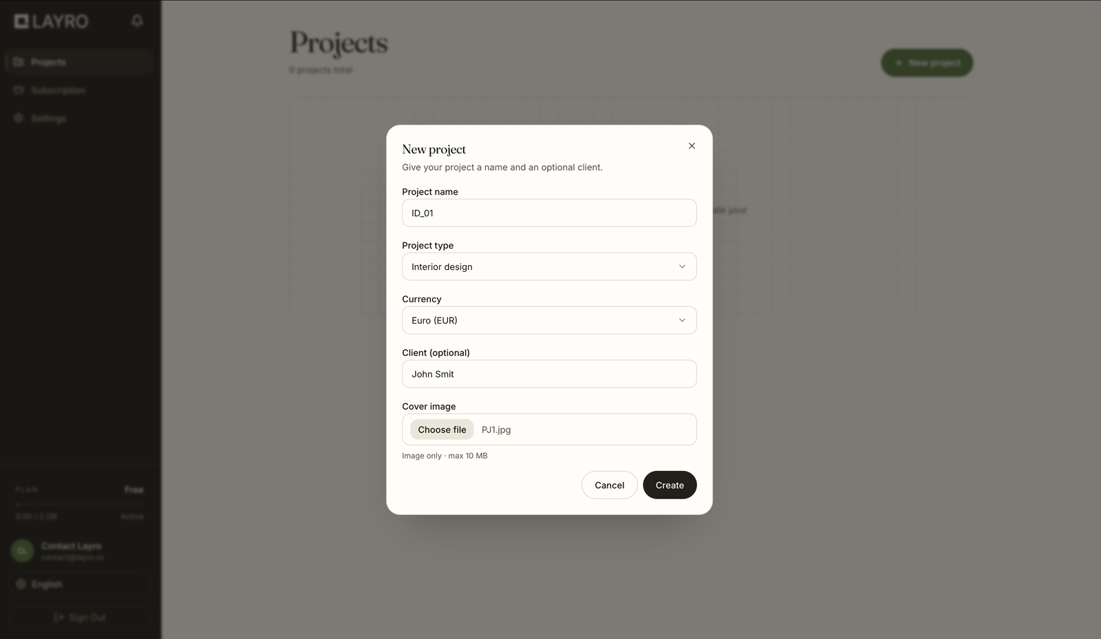 Creating a project in Layro